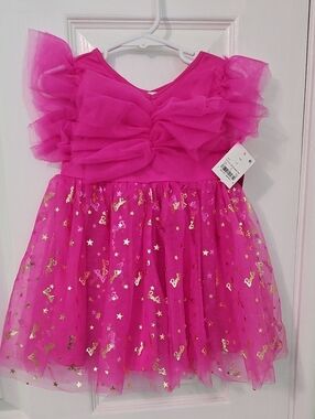 Pink Barbie Tulle Dress with Gold Stars 2T NWT